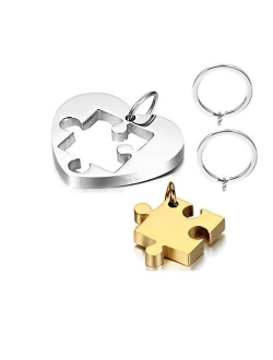 NextStone Couple Gift Stainless Steel Love Heart Pendant Necklace Keychain Matching Set