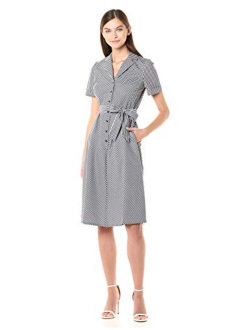 Women's Notch Collar Belted Shirt Dress