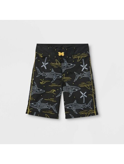 Boys' Shark Wave Palm Print Swim Trunks - art class™ Black