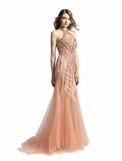 Sarahbridal Womens Tulle Mermaid Sequin Evening Dress Formal Prom Gowns Long