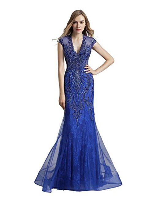 Sarahbridal Womens Tulle Mermaid Sequin Evening Dress Formal Prom Gowns Long