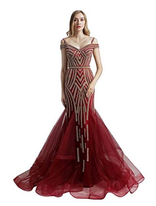 Sarahbridal Womens Tulle Mermaid Sequin Evening Dress Formal Prom Gowns Long