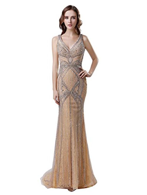 Sarahbridal Womens Tulle Mermaid Sequin Evening Dress Formal Prom Gowns Long