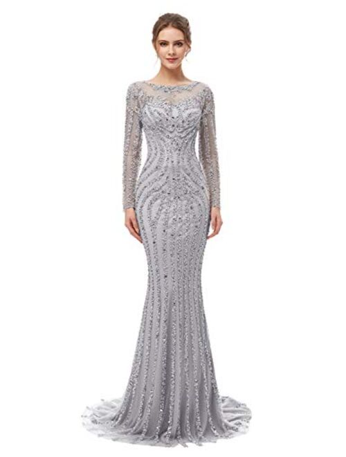 Sarahbridal Womens Tulle Mermaid Sequin Evening Dress Formal Prom Gowns Long