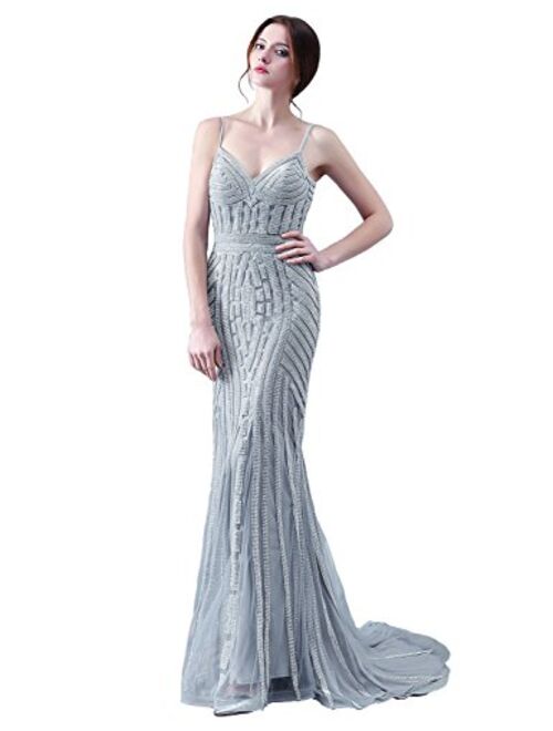 Sarahbridal Womens Tulle Mermaid Sequin Evening Dress Formal Prom Gowns Long