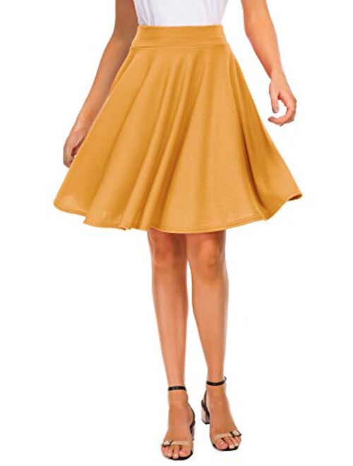 EXCHIC Women Stretch Waist Flared Mini Skater Skirt Casual Pleated Skirts