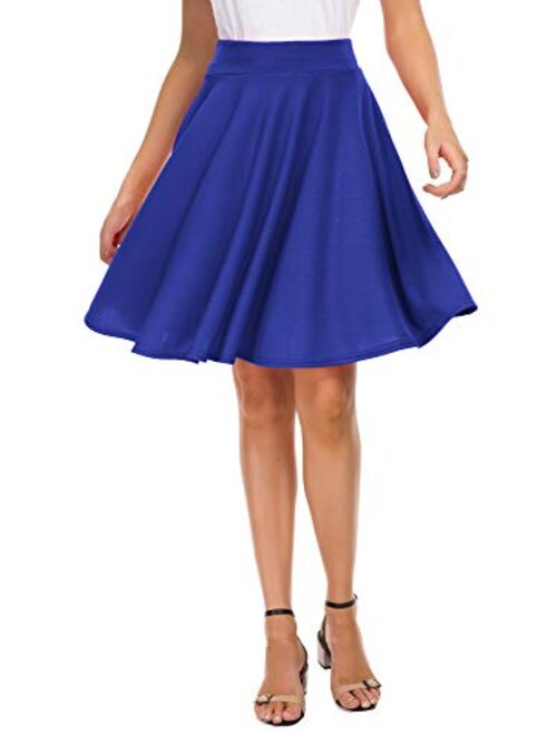 EXCHIC Women Stretch Waist Flared Mini Skater Skirt Casual Pleated Skirts