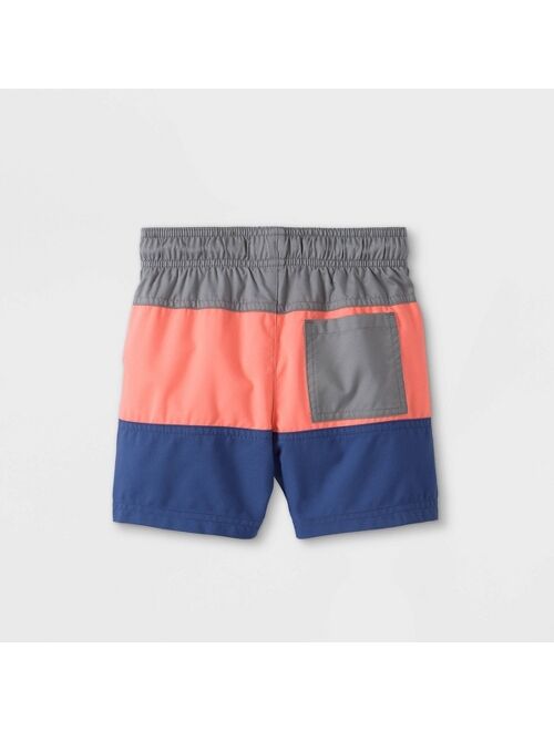 Toddler Boys' Colorblock Swim Trunks - Cat & Jack™ Gray/Pink/Navy