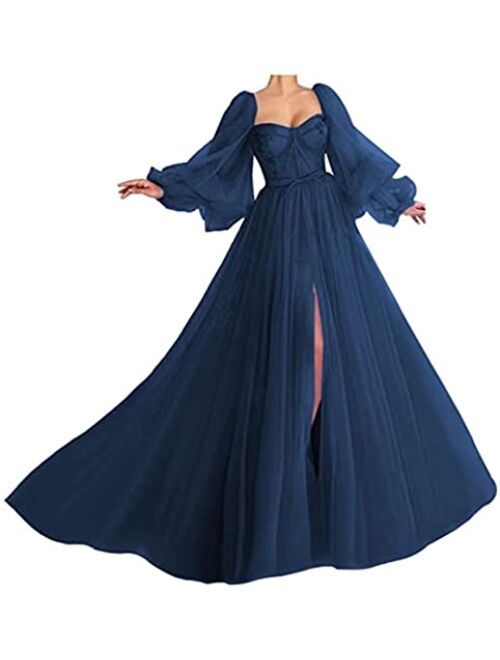 Xijun Long Puffy Sleeve Prom Dress Long with Split Evening Gowns Birthday Party Dresses