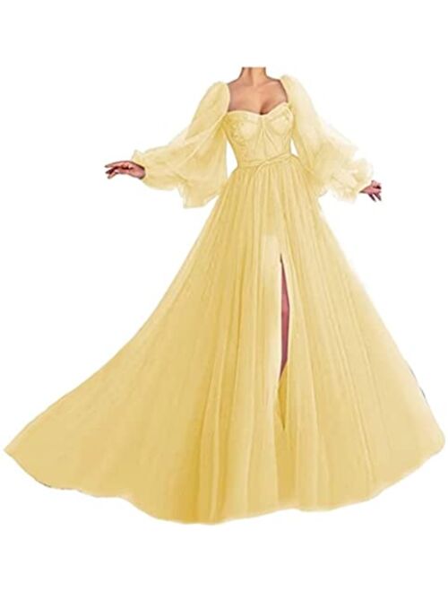 Xijun Long Puffy Sleeve Prom Dress Long with Split Evening Gowns Birthday Party Dresses