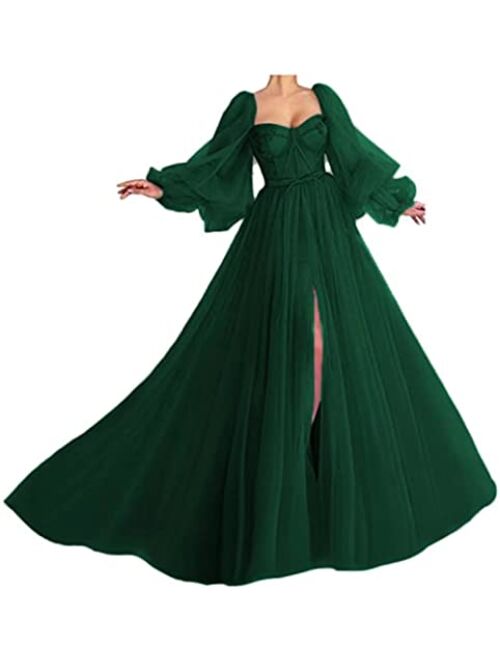 Xijun Long Puffy Sleeve Prom Dress Long with Split Evening Gowns Birthday Party Dresses