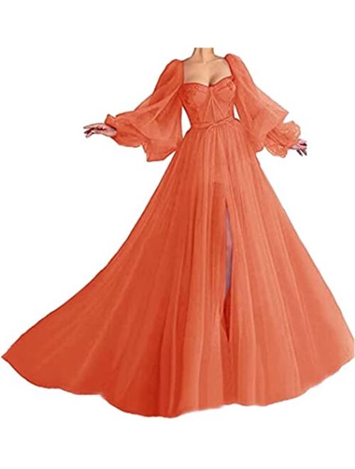 Xijun Long Puffy Sleeve Prom Dress Long with Split Evening Gowns Birthday Party Dresses