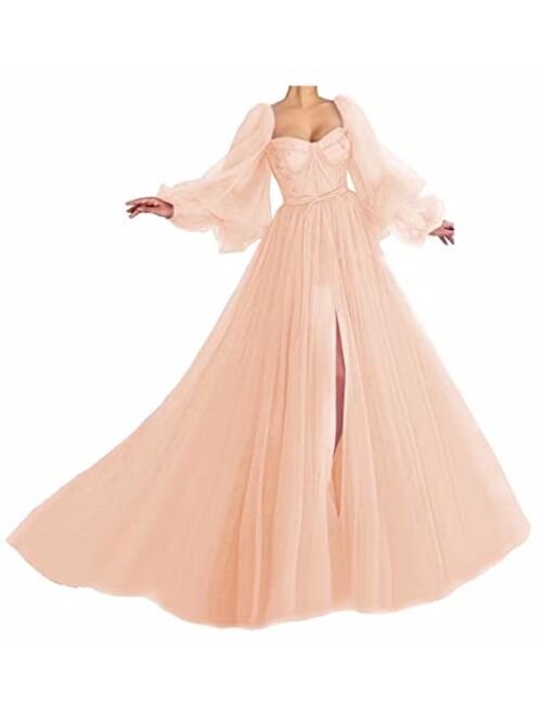 Xijun Long Puffy Sleeve Prom Dress Long with Split Evening Gowns Birthday Party Dresses