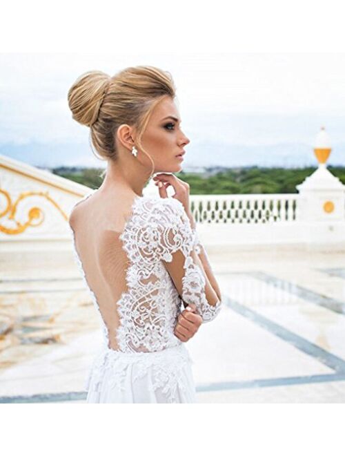 Kelaixiang Open Back Long Sleeves Lace Wedding Gowns Split for Women