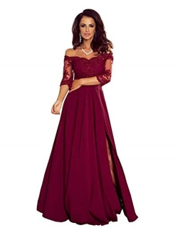 Off Shoulder Beach Evening Gowns Split Long Applique Mother of The Bride Dress Half Long Sleeve