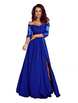 Off Shoulder Beach Evening Gowns Split Long Applique Mother of The Bride Dress Half Long Sleeve