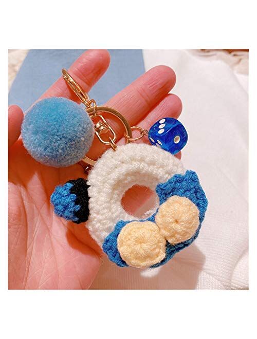 Fylsdes Cartoon Keychain Schoolbag Pendant Toy for Girl Key Chains Hand Knits Fashion Cute Keychain (Color : 2)