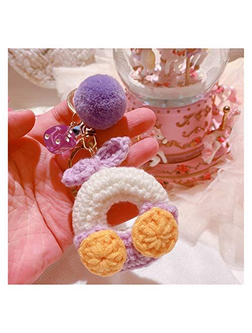 Fylsdes Cartoon Keychain Schoolbag Pendant Toy for Girl Key Chains Hand Knits Fashion Cute Keychain (Color : 2)