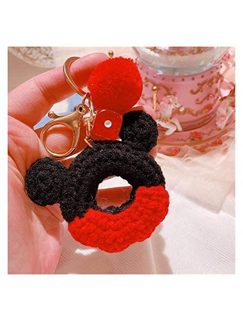 Fylsdes Cartoon Keychain Schoolbag Pendant Toy for Girl Key Chains Hand Knits Fashion Cute Keychain (Color : 2)