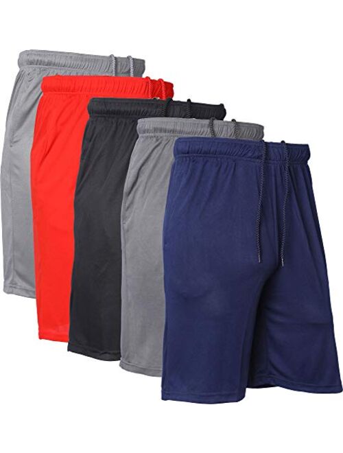 5 Pack- Men's Active Shorts Quick-Dry Lightweight Workout Gym Basketball with Pockets