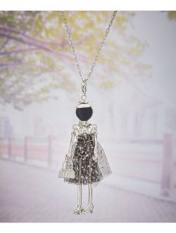 Black & Silvertone Mesh Woman Pendant Necklace