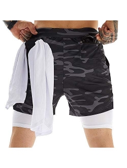 OEBLD Mens Athletic Shorts 2-in-1 Gym Workout Running 7'' Shorts with Towel Loop