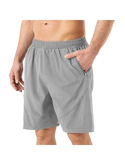 HMIYA Men's Casual Sports Quick Dry Workout Running or Gym Training Short with Zipper Pockets