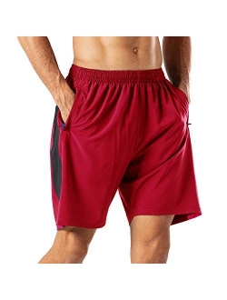 HMIYA Men's Casual Sports Quick Dry Workout Running or Gym Training Short with Zipper Pockets