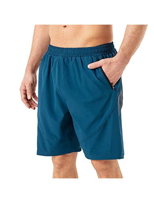 HMIYA Men's Casual Sports Quick Dry Workout Running or Gym Training Short with Zipper Pockets