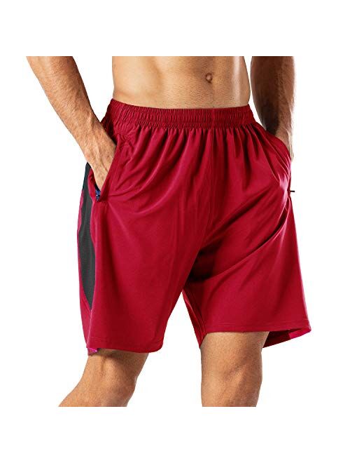 HMIYA Men's Casual Sports Quick Dry Workout Running or Gym Training Short with Zipper Pockets