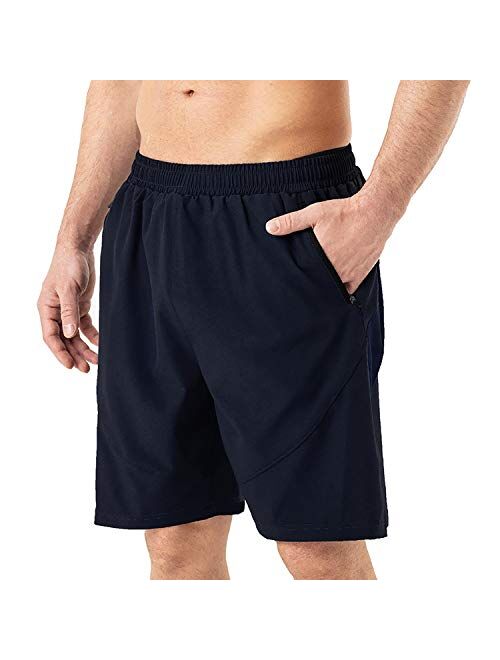 HMIYA Men's Casual Sports Quick Dry Workout Running or Gym Training Short with Zipper Pockets