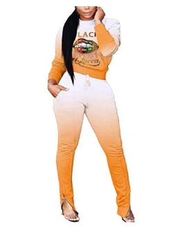 ThusFar Women's Two Piece Outfits Sweatsuit Tracksuit Crop Top Drawstring Zipper Slit Pants Set Jumpsuit with Pockets