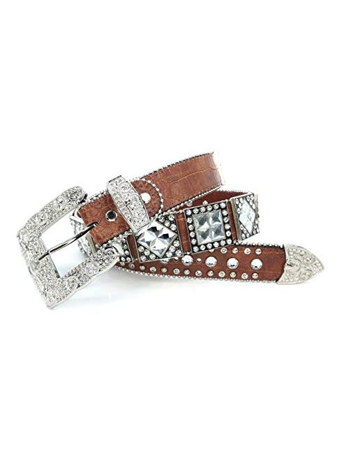 Genuine Leather Western Belt for Men And Women Rhinestones With Engraved Buckle For Cowboys and Cowgirls – Country Style