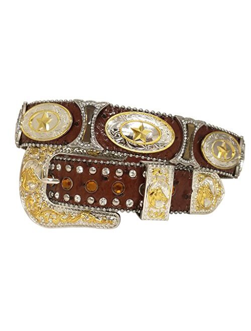 Genuine Leather Western Belt for Men And Women Rhinestones With Engraved Buckle For Cowboys and Cowgirls – Country Style