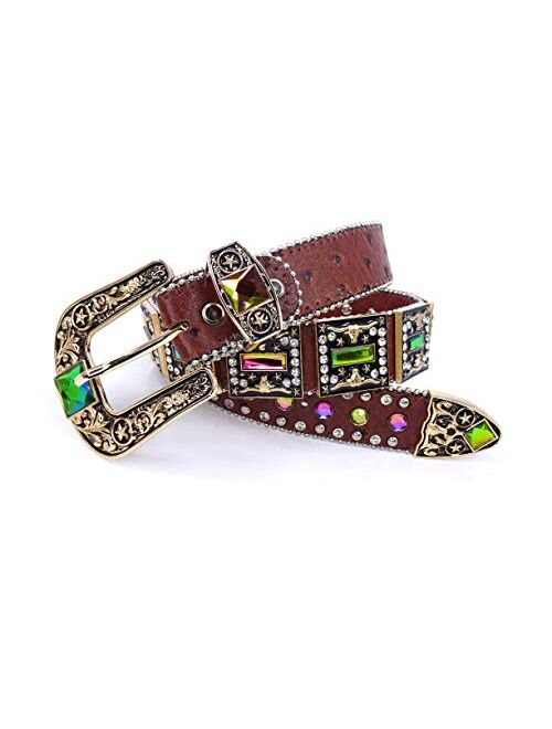 Genuine Leather Western Belt for Men And Women Rhinestones With Engraved Buckle For Cowboys and Cowgirls – Country Style