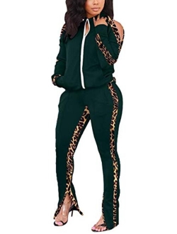 Jogging Suits for Women - Sweat Suits Set Zipper Hoodies Sweatshirt + Wide Leg Slit Pants Tracksuit Set