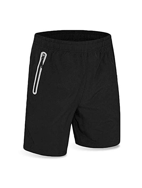 Euymhod Men Basketball Running Gym Workout Athletic Shorts Lining Quick Dry Shorts with Zipper Pockets