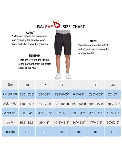 BALEAF 10" Golf Stretch Shorts for Men Flat Front Active Waistband Quick Dry Lightweight Casual Shorts with Zipper Pockets