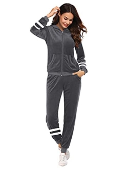 Sweatsuits Set Womens 2 Piece Sweatshirt & Sweatpants Velour Full Zip Hoodie Tracksuits Sportswear with Pocket