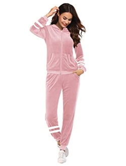 Sweatsuits Set Womens 2 Piece Sweatshirt & Sweatpants Velour Full Zip Hoodie Tracksuits Sportswear with Pocket