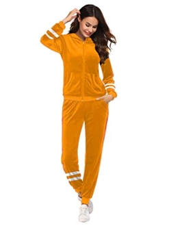 Sweatsuits Set Womens 2 Piece Sweatshirt & Sweatpants Velour Full Zip Hoodie Tracksuits Sportswear with Pocket