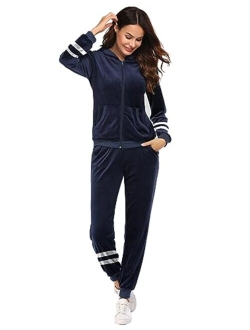 Sweatsuits Set Womens 2 Piece Sweatshirt & Sweatpants Velour Full Zip Hoodie Tracksuits Sportswear with Pocket