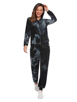 Sweatsuits Set Womens 2 Piece Sweatshirt & Sweatpants Velour Full Zip Hoodie Tracksuits Sportswear with Pocket