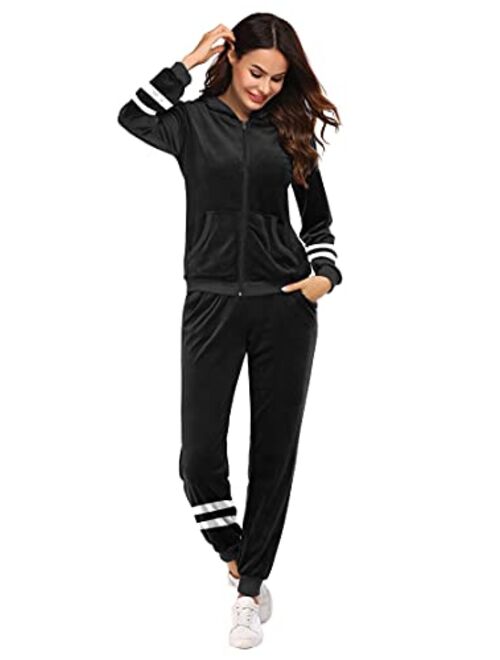 Hotouch Sweatsuits Set Womens 2 Piece Sweatshirt & Sweatpants Velour Full Zip Hoodie Tracksuits Sportswear with Pocket