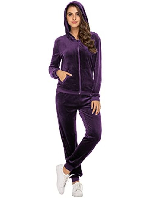 Hotouch Sweatsuits Set Womens 2 Piece Sweatshirt & Sweatpants Velour Full Zip Hoodie Tracksuits Sportswear with Pocket