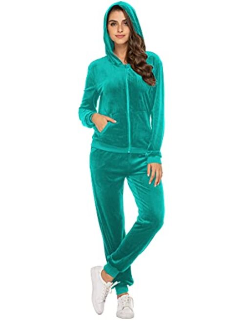 Hotouch Sweatsuits Set Womens 2 Piece Sweatshirt & Sweatpants Velour Full Zip Hoodie Tracksuits Sportswear with Pocket