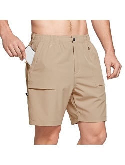 7" Cargo Shorts for Men Lightweight Stretchy Elastic Waist Quick Dry Shorts with Zip Pockets Hiking Fishing