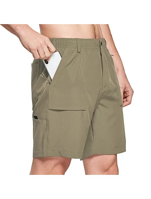 BALEAF 7" Cargo Shorts for Men Lightweight Stretchy Elastic Waist Quick Dry Shorts with Zip Pockets Hiking Fishing