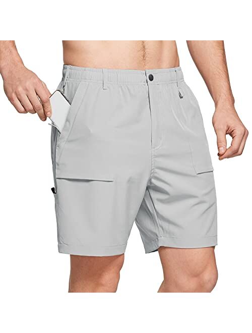 BALEAF 7" Cargo Shorts for Men Lightweight Stretchy Elastic Waist Quick Dry Shorts with Zip Pockets Hiking Fishing