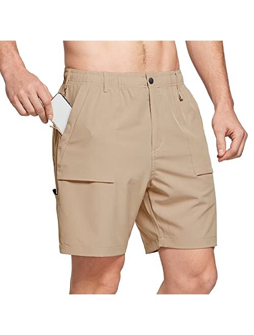 BALEAF 7" Cargo Shorts for Men Lightweight Stretchy Elastic Waist Quick Dry Shorts with Zip Pockets Hiking Fishing